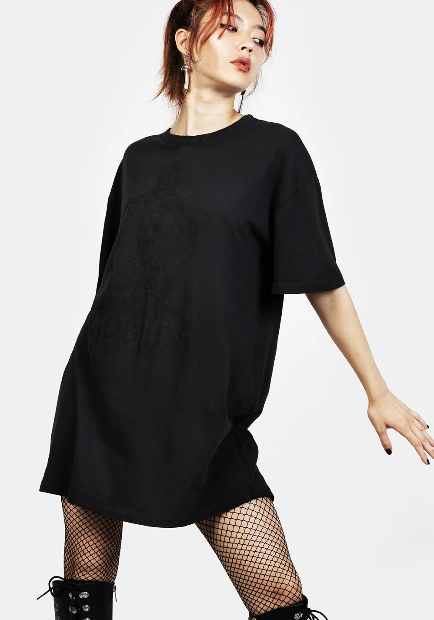 Goblins Black Garment Washed Oversized Tee Dress