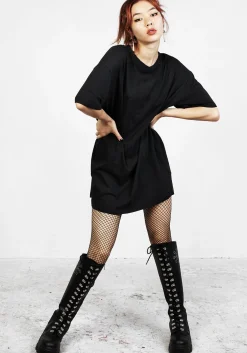 Goblins Black Garment Washed Oversized Tee Dress