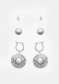 Goddess Triple Moon Moonstone Ear Stud Pack