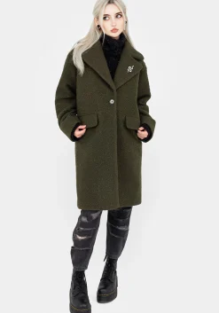 Gorgon Bouclé Oversized Coat with Snake Brooch - Green