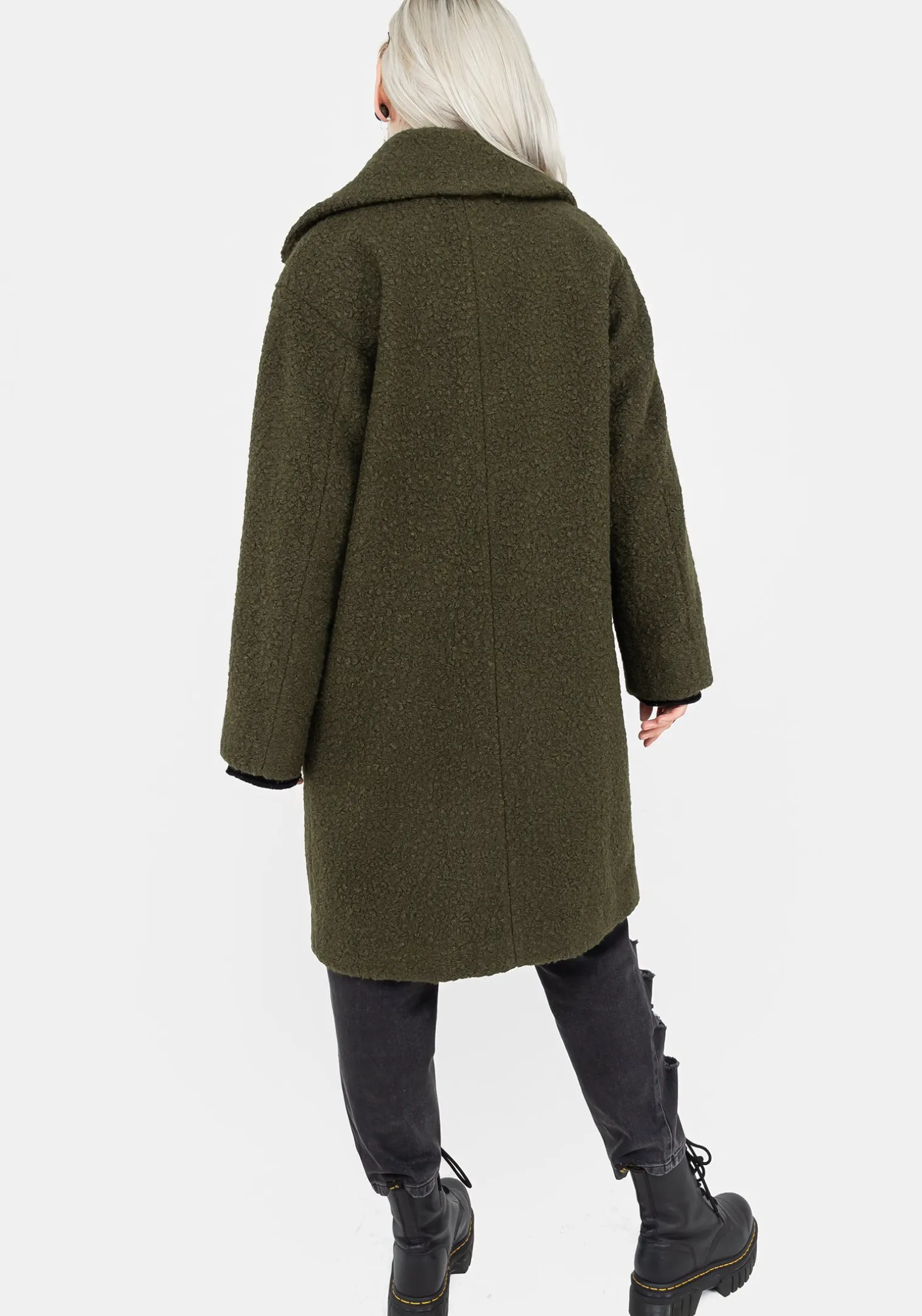 Gorgon Bouclé Oversized Coat with Snake Brooch - Green
