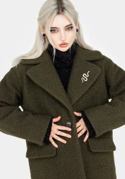Gorgon Bouclé Oversized Coat with Snake Brooch - Green