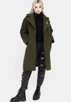 Gorgon Bouclé Oversized Coat with Snake Brooch - Green