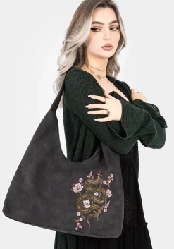 Gorgon Snake Embroidered Faux Suede Tote Bag