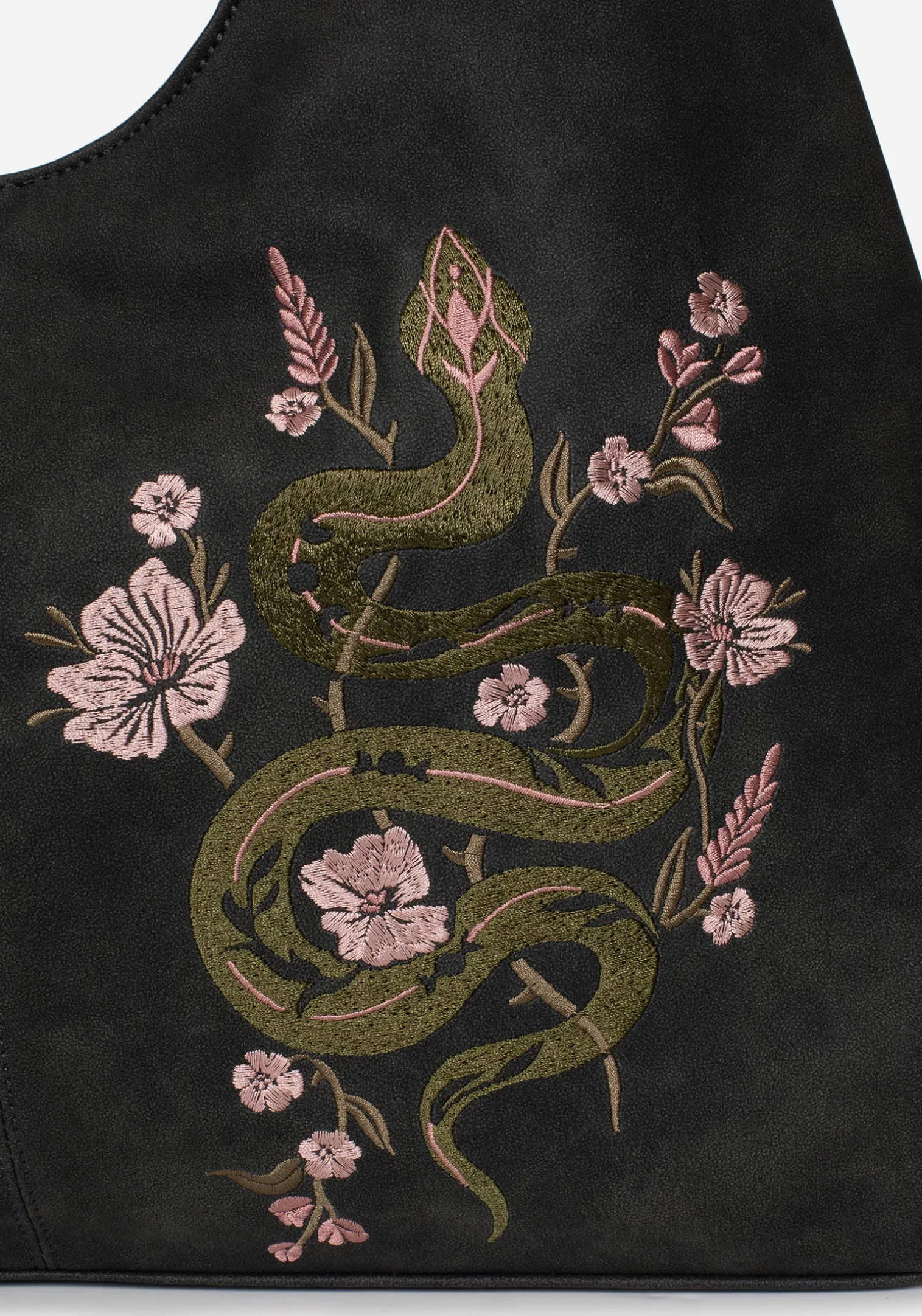 Gorgon Snake Embroidered Faux Suede Tote Bag