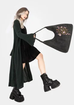 Gorgon Snake Embroidered Faux Suede Tote Bag