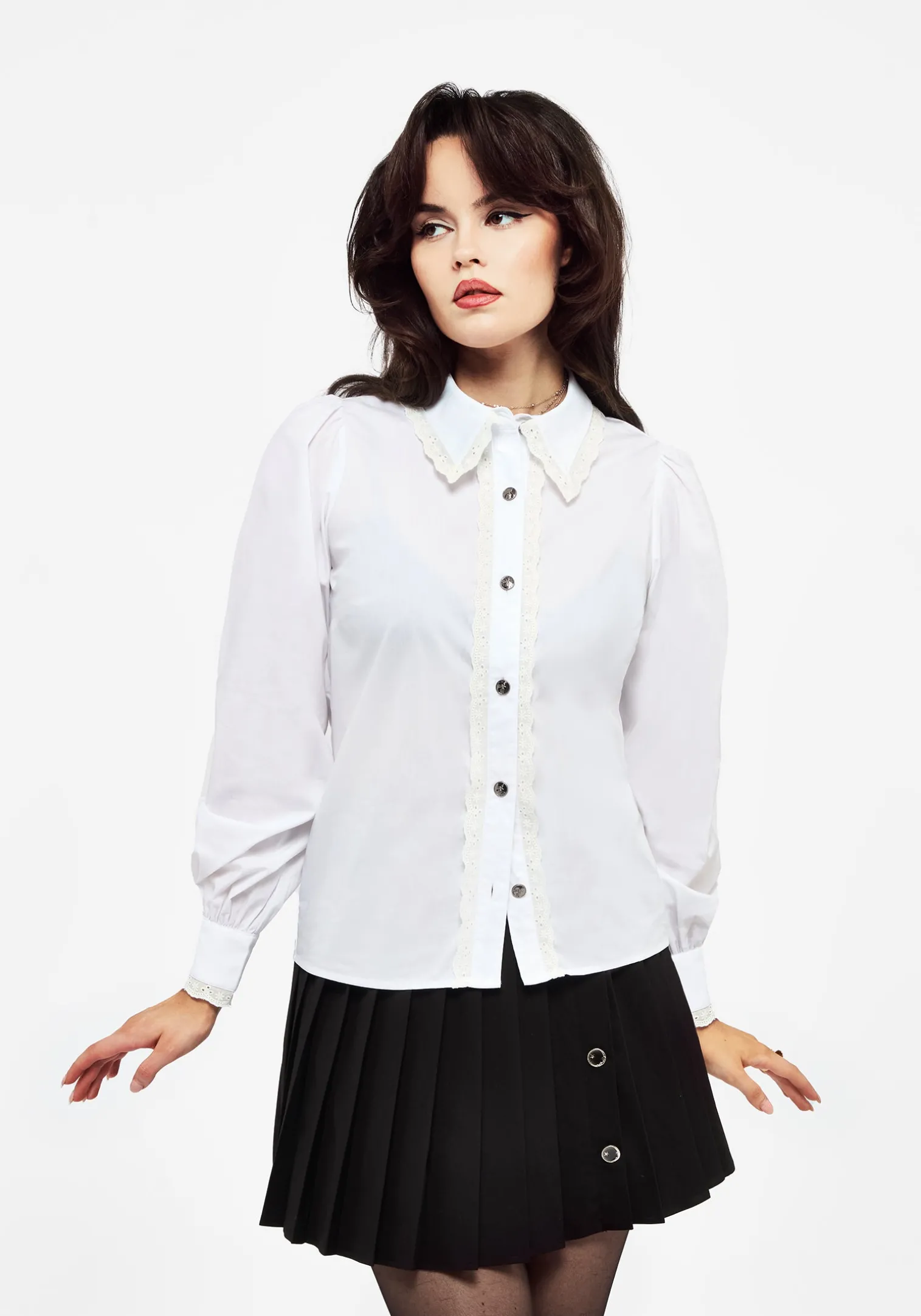 Grace Lace Trim Button Up Shirt