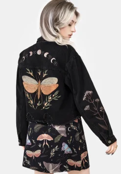 Griffinfly Embroidered Distressed Denim Jacket