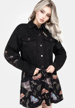 Griffinfly Embroidered Distressed Denim Jacket