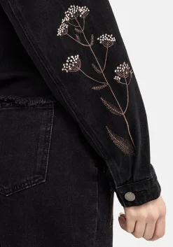 Griffinfly Embroidered Distressed Denim Jacket