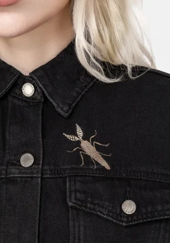 Griffinfly Embroidered Distressed Denim Jacket