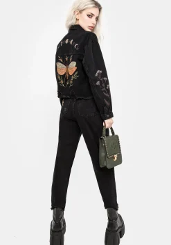 Griffinfly Embroidered Distressed Denim Jacket