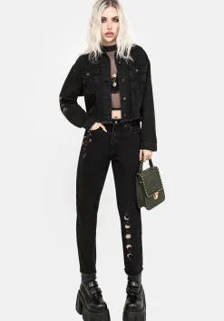 Griffinfly Embroidered Distressed Denim Mom Jeans