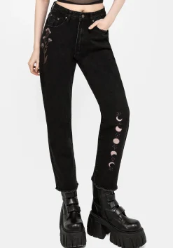 Griffinfly Embroidered Distressed Denim Mom Jeans