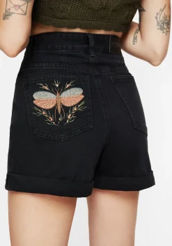 Griffinfly Embroidered Distressed Denim Shorts