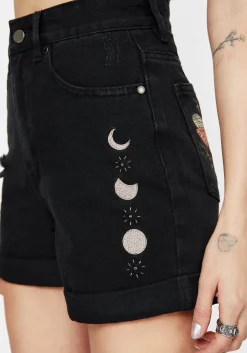 Griffinfly Embroidered Distressed Denim Shorts