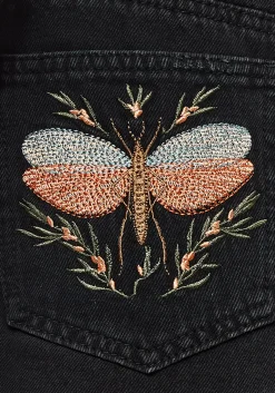 Griffinfly Embroidered Distressed Denim Shorts