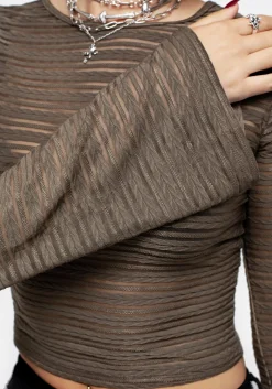 Habundia Flared Sleeve Crop Top - Moss Stone