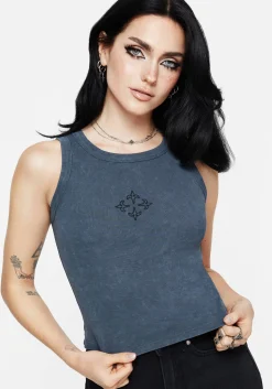 Haven Cross Embroidered Ribbed Cotton Tank Top