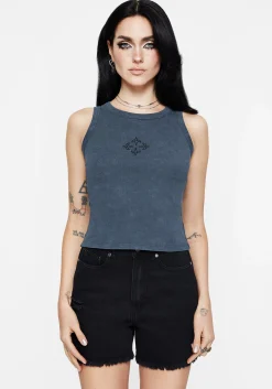 Haven Cross Embroidered Ribbed Cotton Tank Top