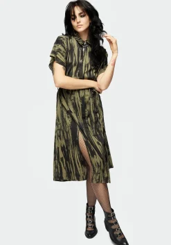 Hegemone Tie Waist Midi Shirt Dress
