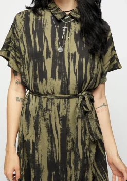 Hegemone Tie Waist Midi Shirt Dress