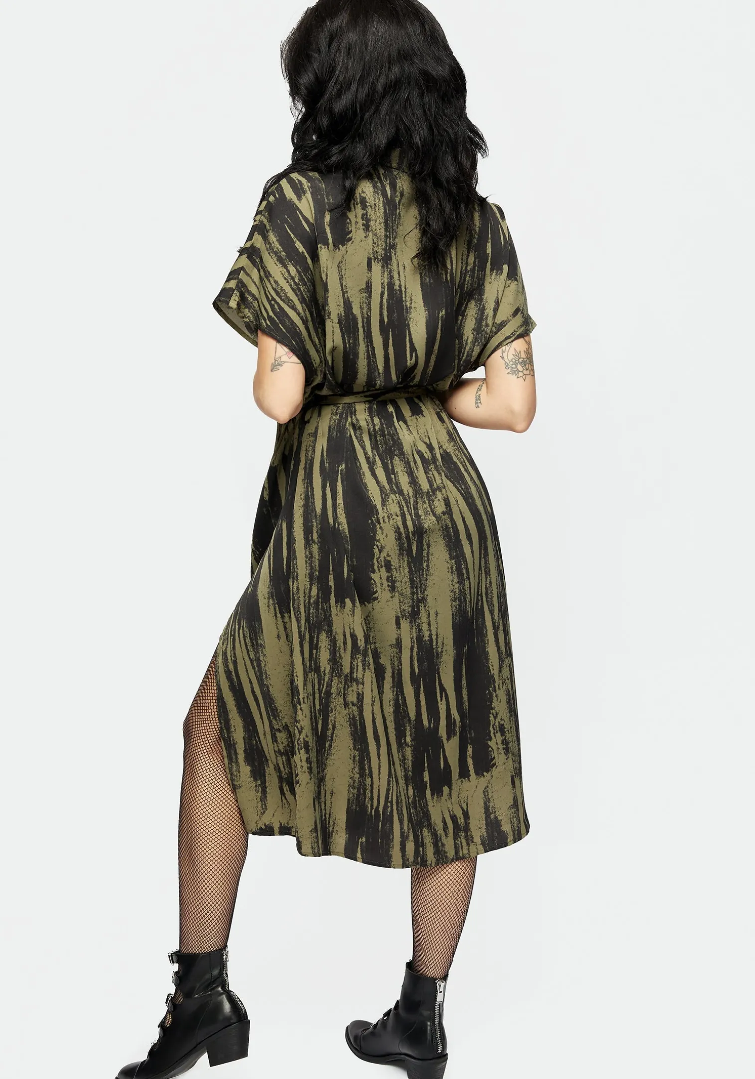 Hegemone Tie Waist Midi Shirt Dress