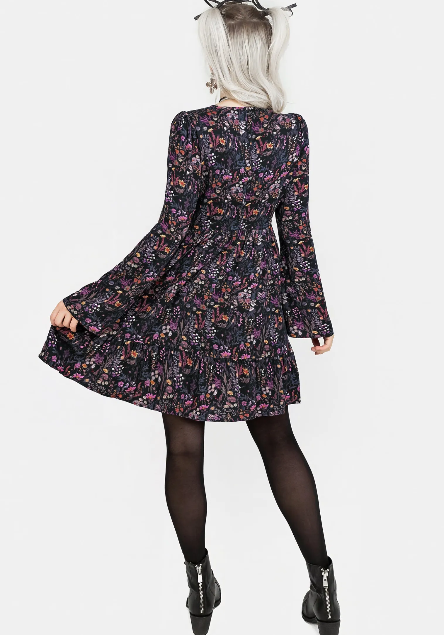 Heliotrope Floral Mini Smock Dress