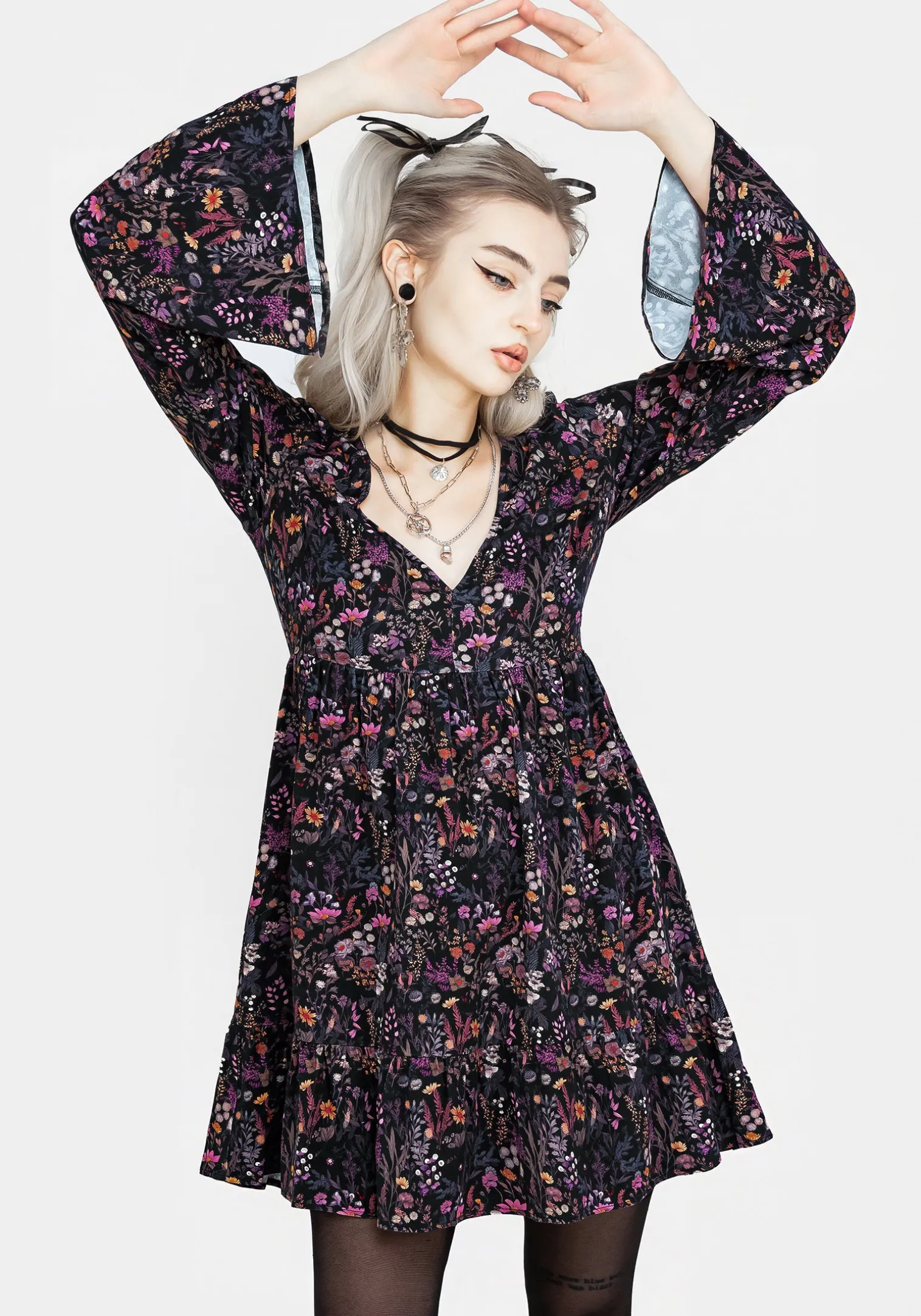Heliotrope Floral Mini Smock Dress