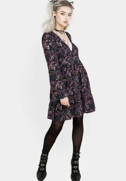 Heliotrope Floral Mini Smock Dress