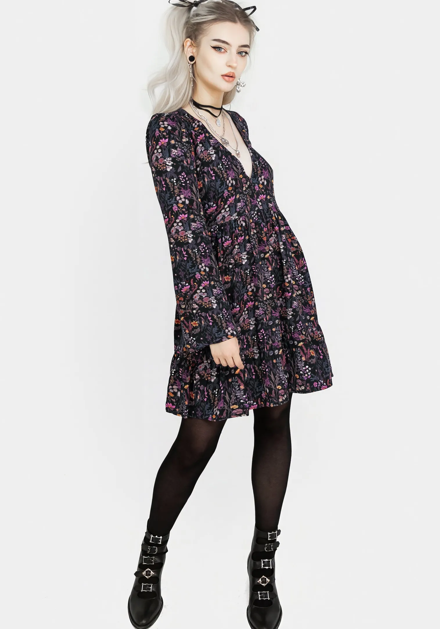 Heliotrope Floral Mini Smock Dress