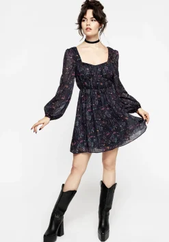 Heliotrope Floral Print Chiffon Mini Dress