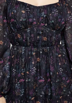 Heliotrope Floral Print Chiffon Mini Dress