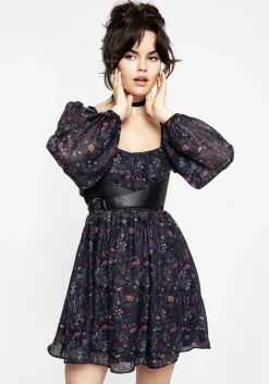 Heliotrope Floral Print Chiffon Mini Dress