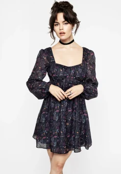 Heliotrope Floral Print Chiffon Mini Dress