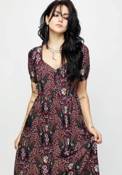 Hemlock Button Detail Puff Sleeve Midi Dress