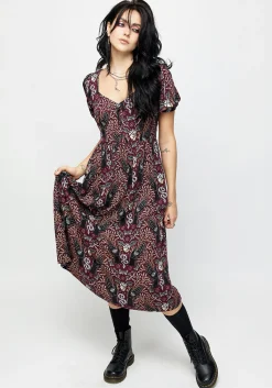 Hemlock Button Detail Puff Sleeve Midi Dress