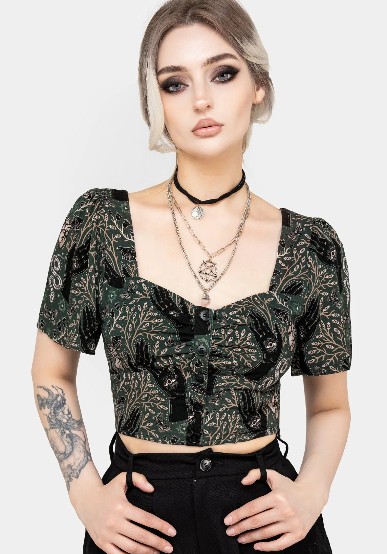 Hemlock Button Up Crop Top - Green