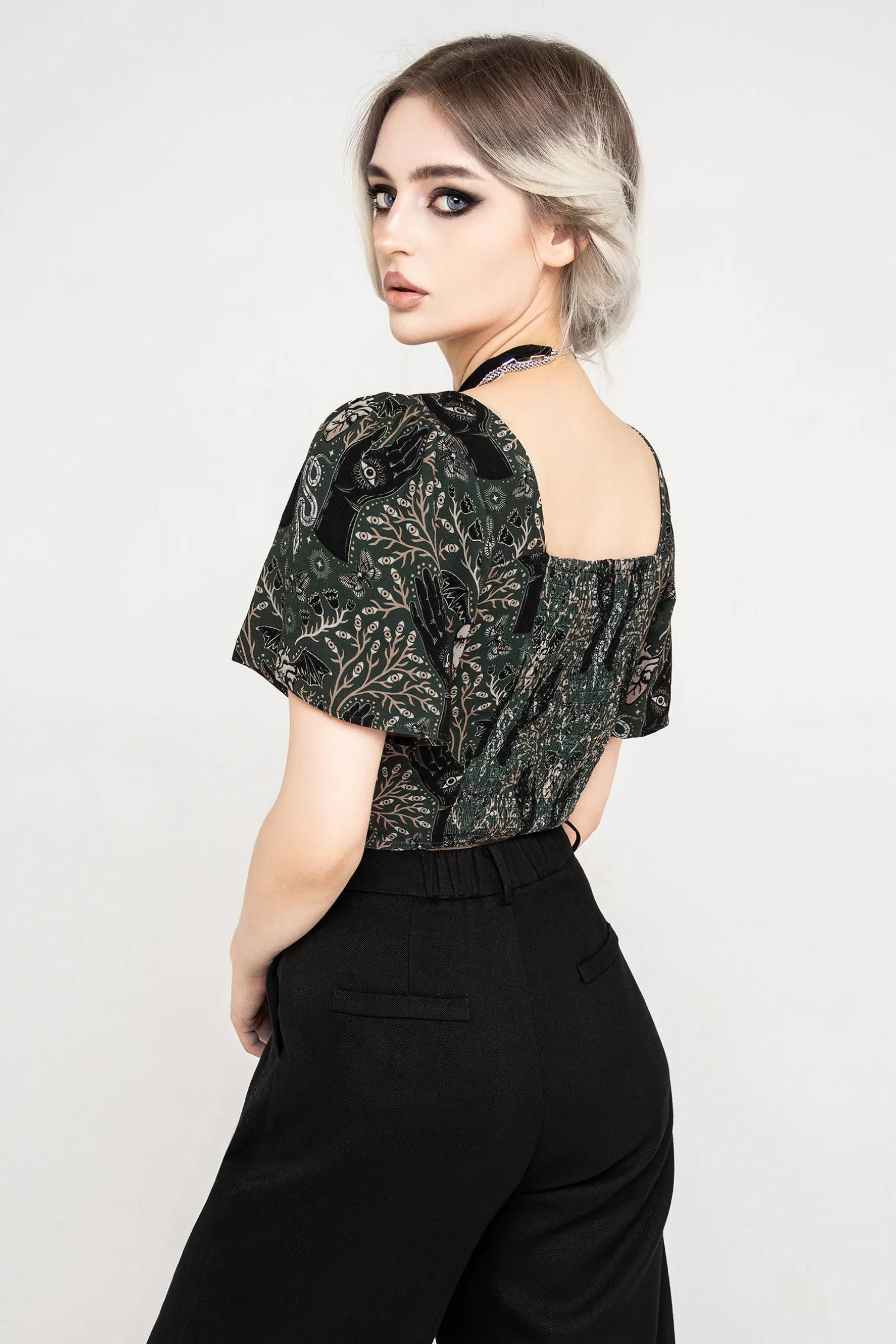 Hemlock Button Up Crop Top - Green