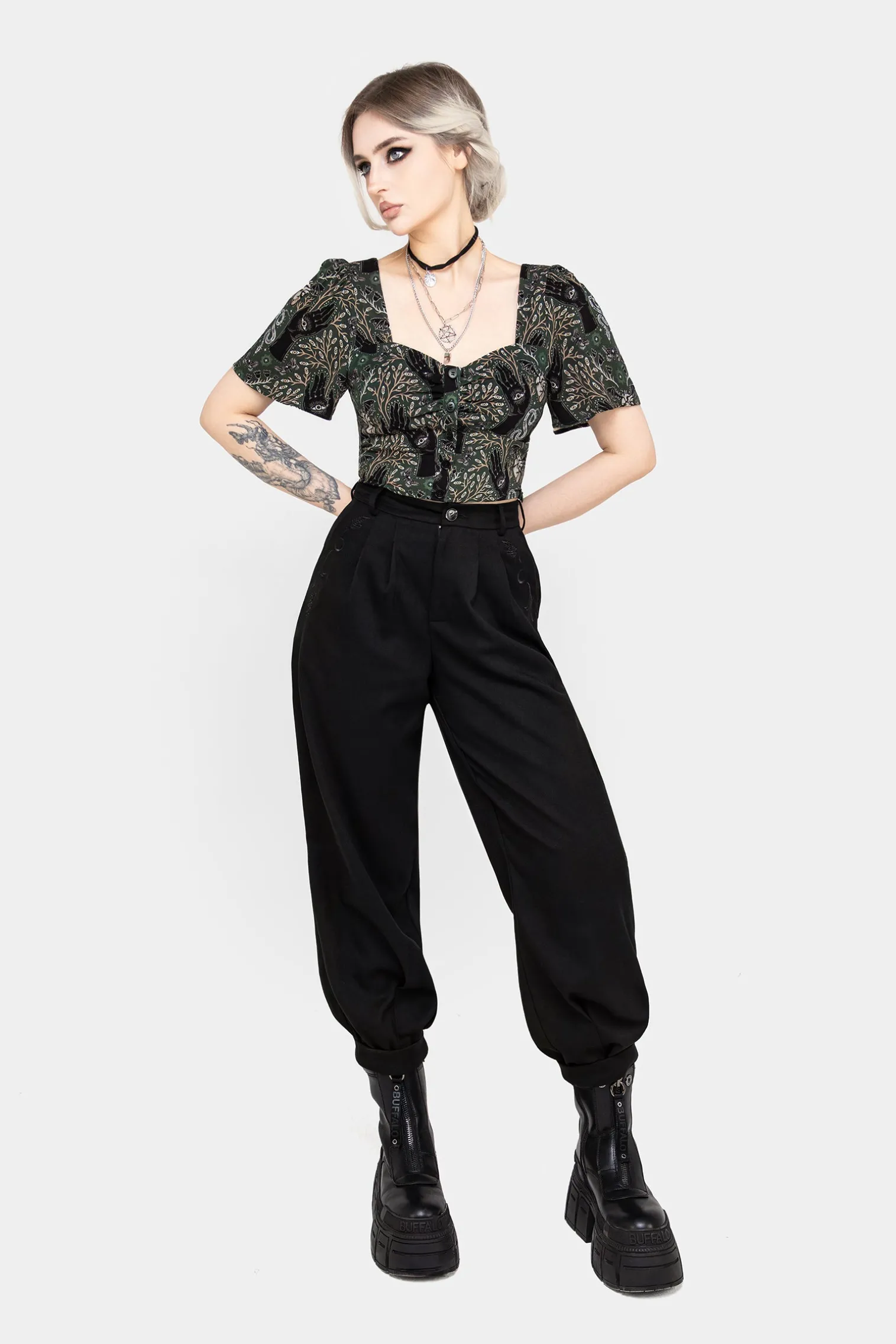 Hemlock Button Up Crop Top - Green