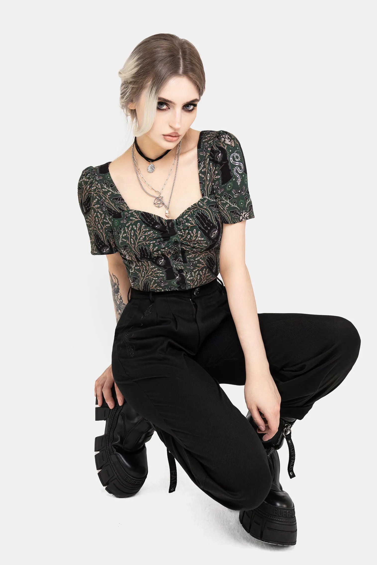 Hemlock Button Up Crop Top - Green