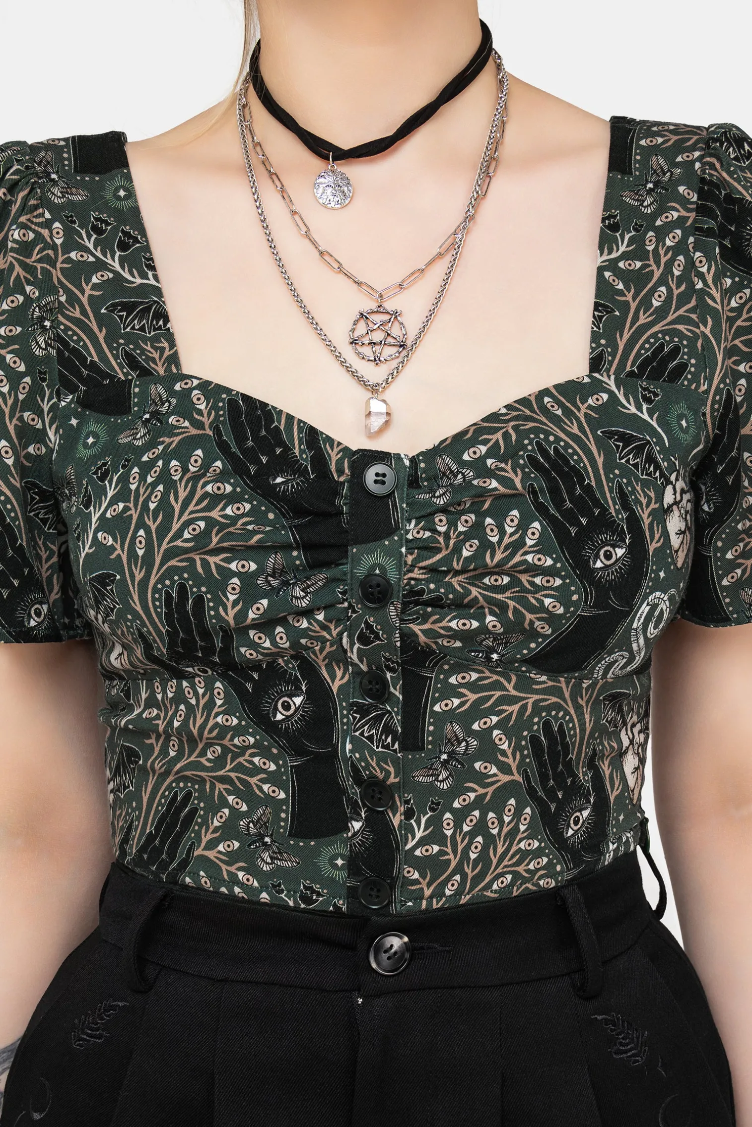 Hemlock Button Up Crop Top - Green