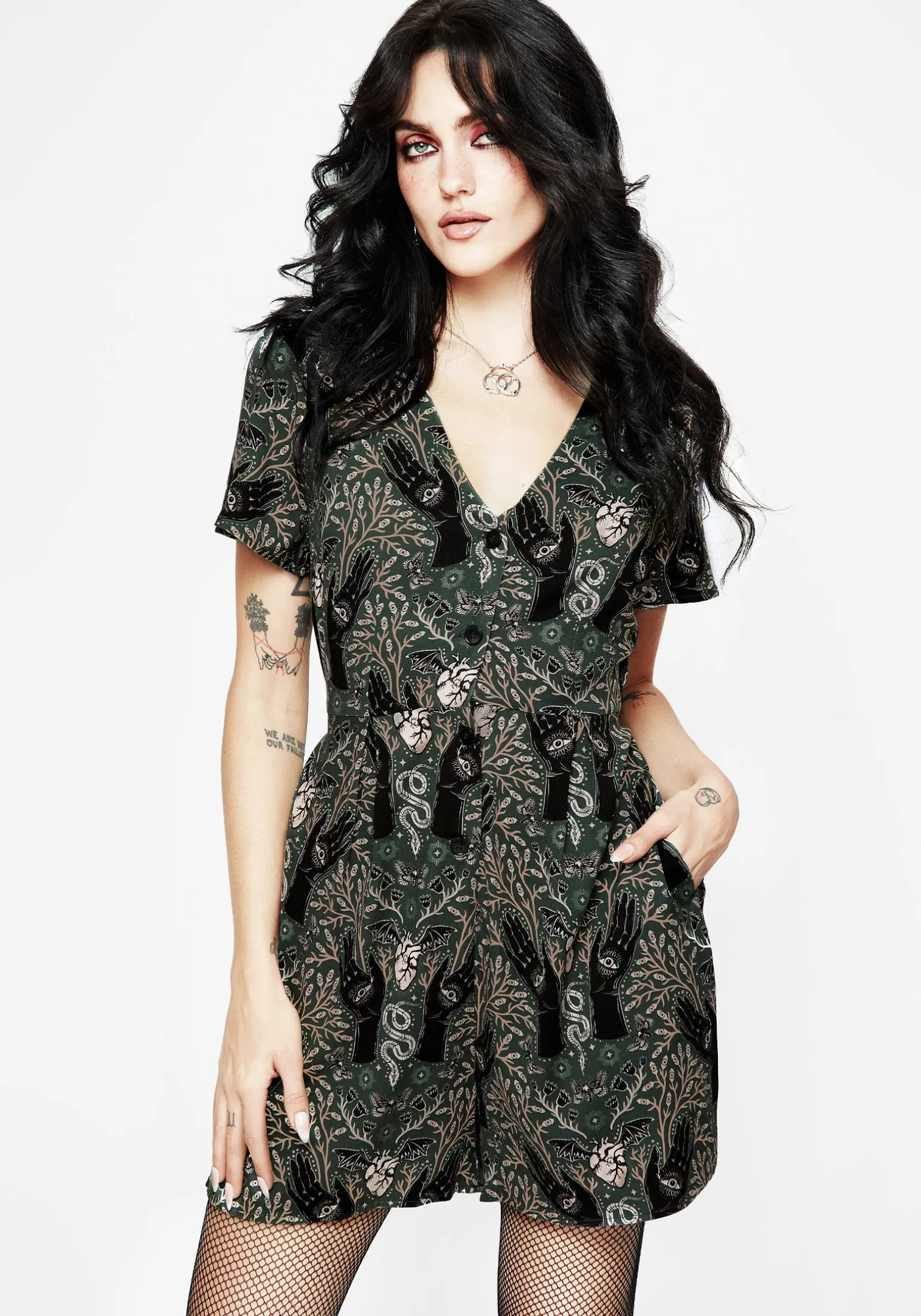 Hemlock V-Neck Playsuit - Green
