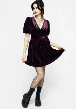 Hera Embroidered Mini Wrap Dress