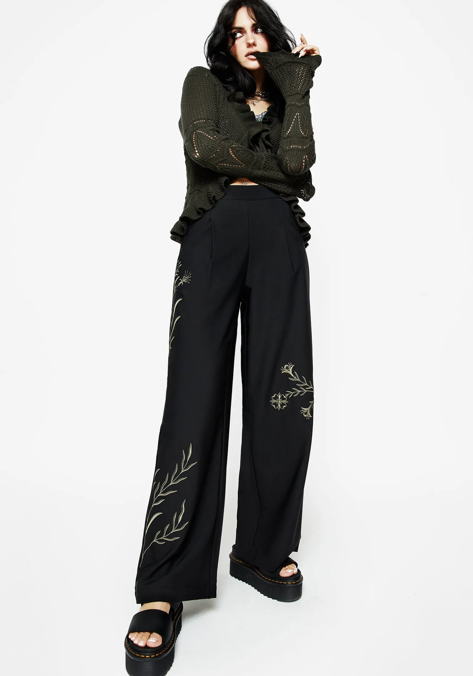 Herald Embroidered Wide Leg Trousers