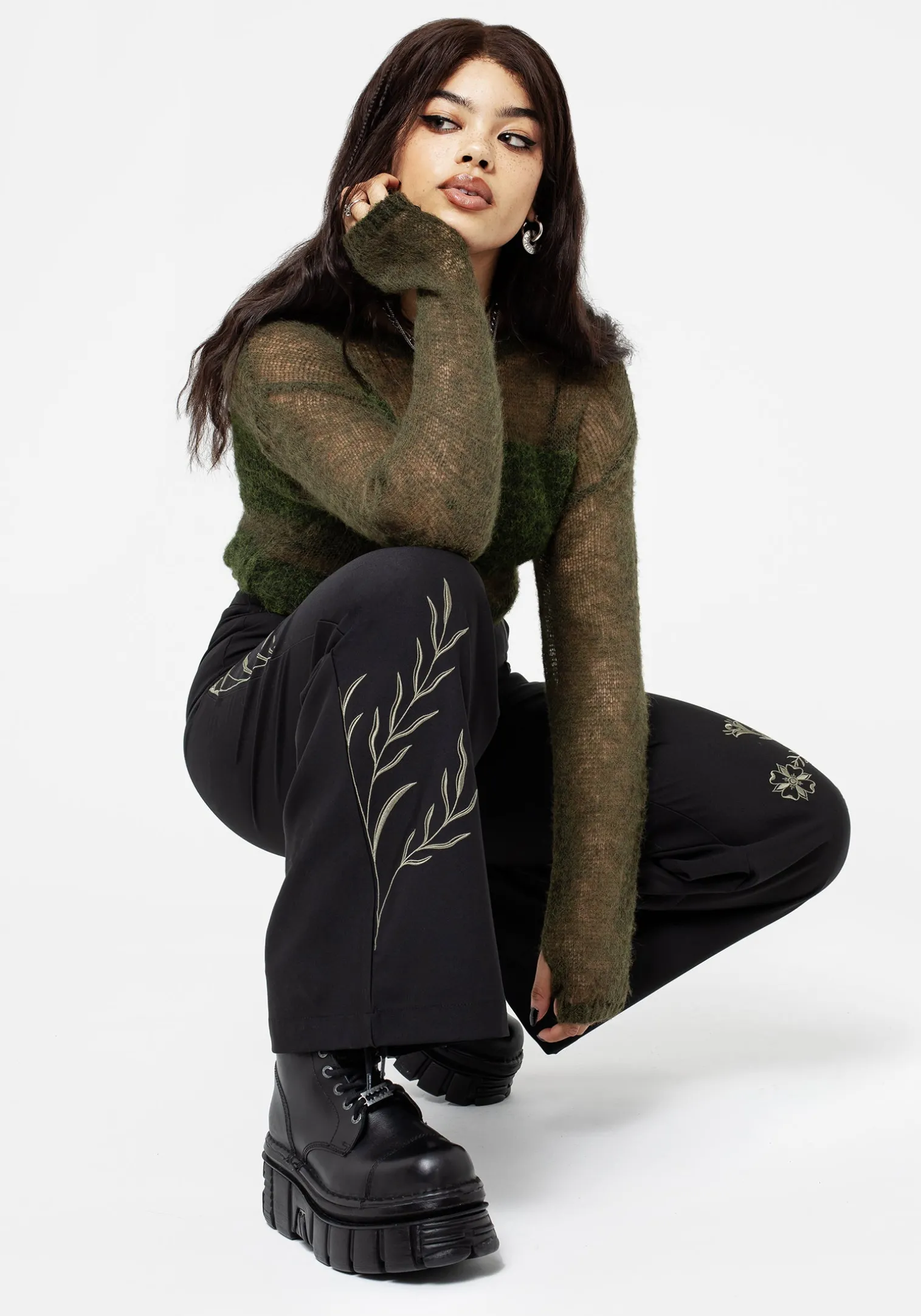Herald Embroidered Wide Leg Trousers