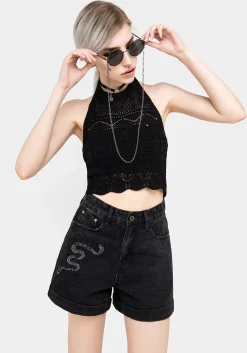 Heroica Embroidered Denim Mom Shorts