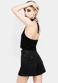 Heroica Embroidered Denim Mom Shorts