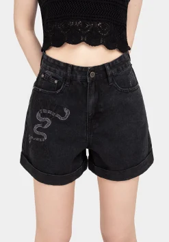 Heroica Embroidered Denim Mom Shorts