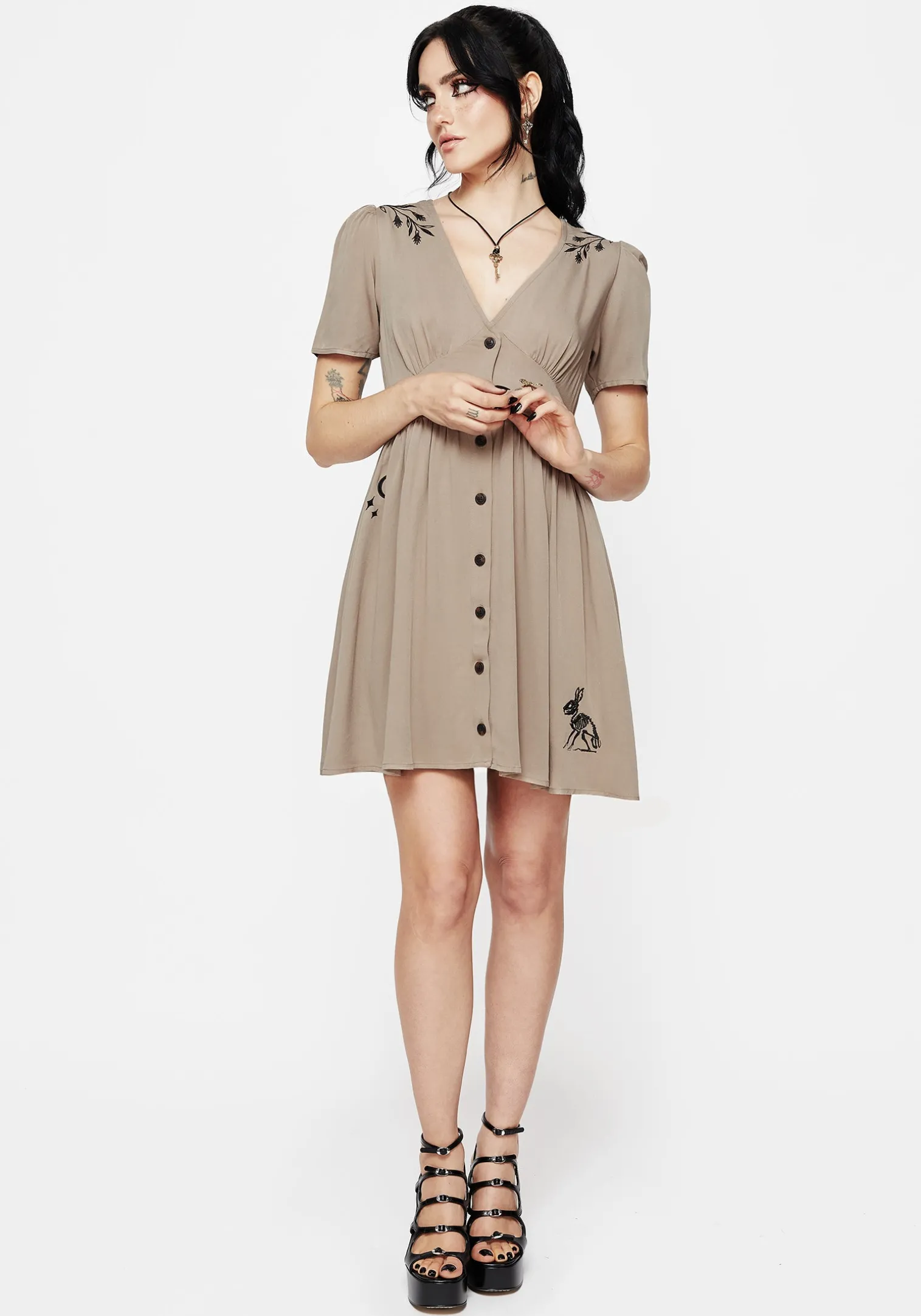 Hester Embroidered Button Up Mini Dress